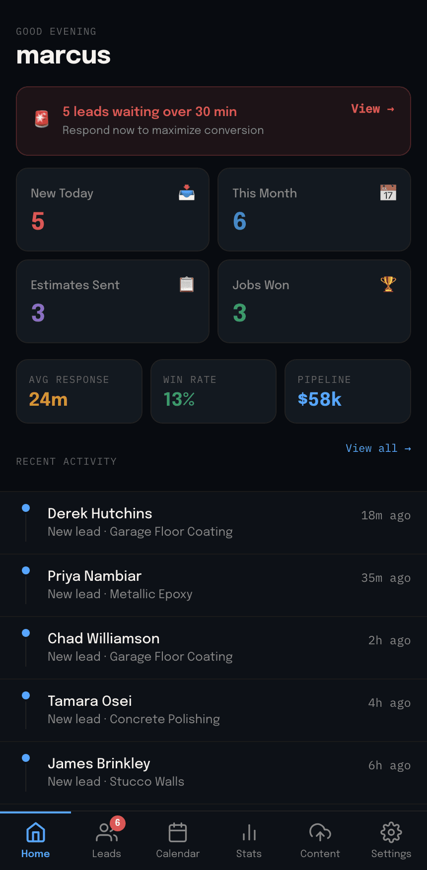 Vorstead mobile CRM dashboard