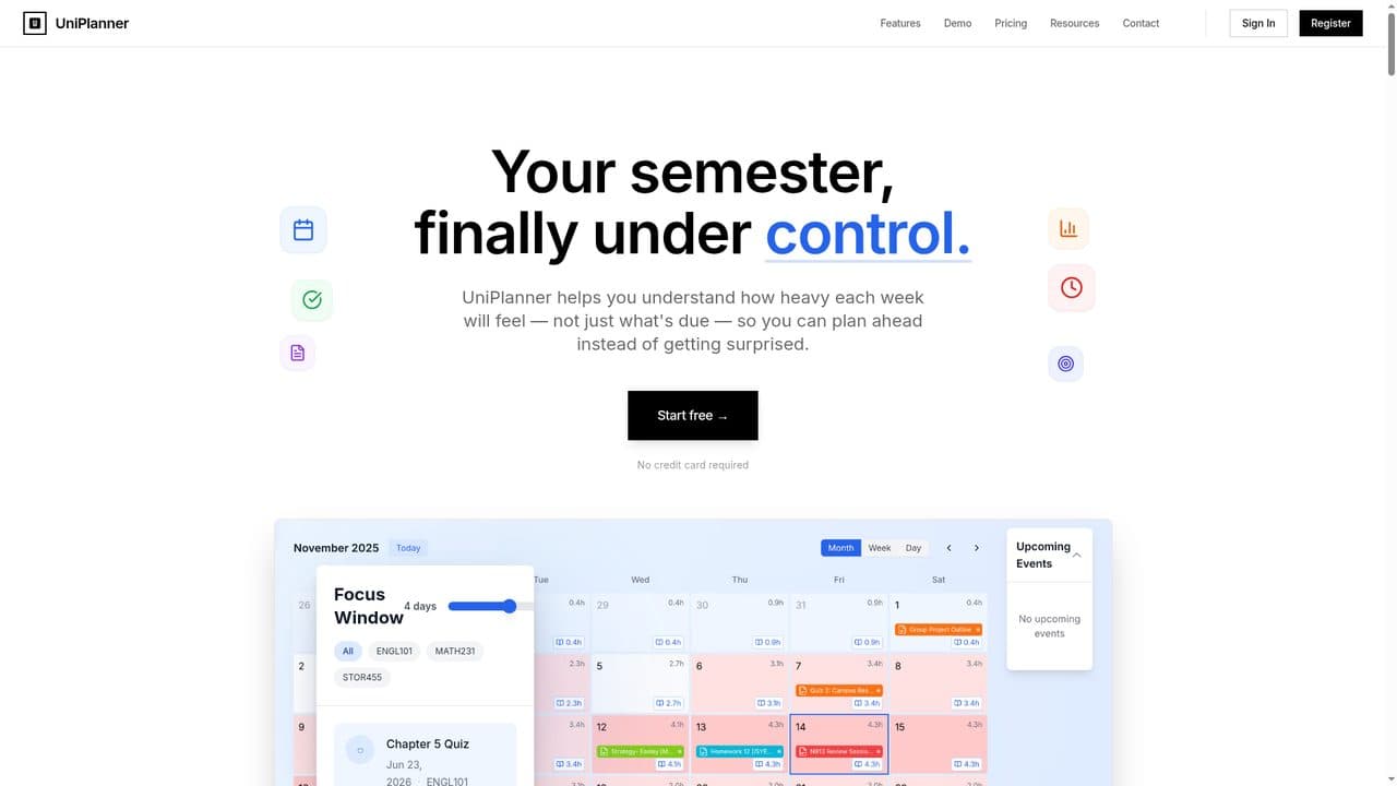 UniPlanner website screenshot