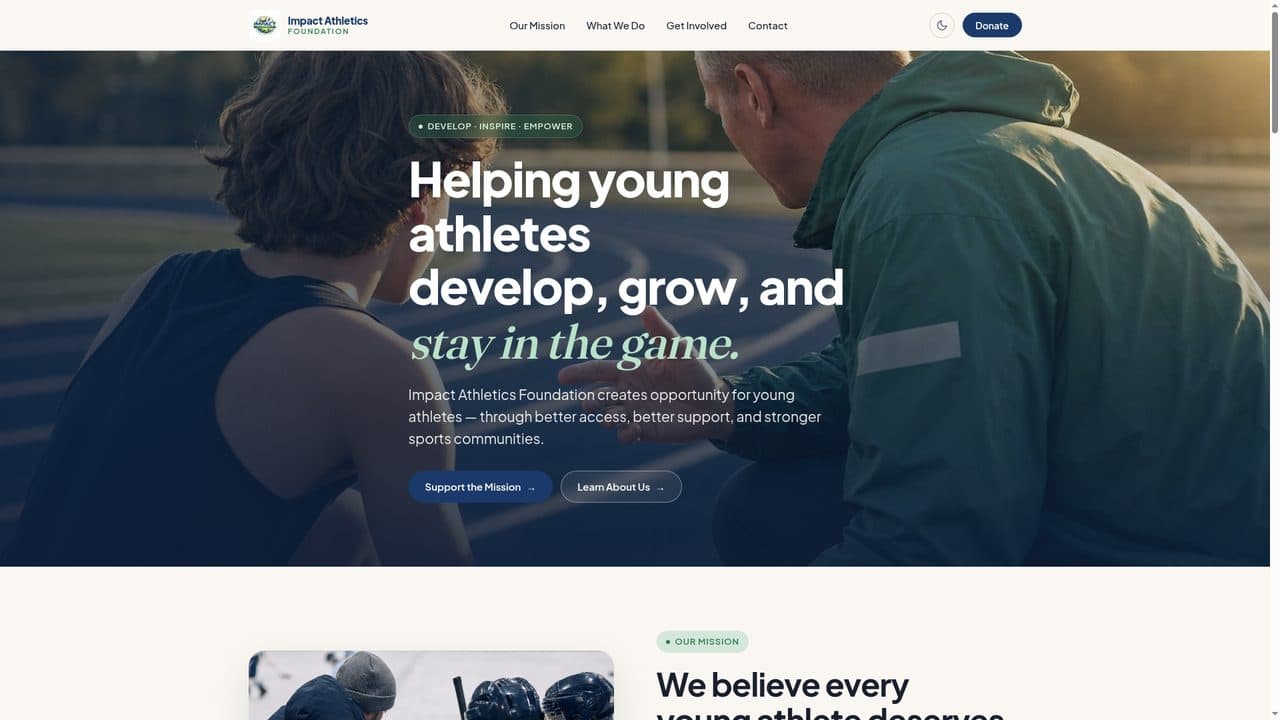 Impact Athletics Foundation website screenshot